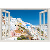 Window Frame Mural View of Santorini - Huge size - Peel and Stick Fabric Illusion 3D Wall Decal Photo Sticker