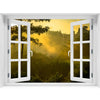 Window Wall Mural Sunrise over jungle, Peel and Stick Fabric Illusion 3D Wall Decal Photo Sticker