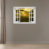 Window Wall Mural Sunrise over jungle, Peel and Stick Fabric Illusion 3D Wall Decal Photo Sticker