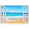 Window Frame Mural Beach - Huge size - Peel and Stick Fabric Illusion 3D Wall Decal Photo Sticker