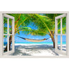 Window Frame Mural Relaxed beach - Huge size - Peel and Stick Fabric Illusion 3D Wall Decal Photo Sticker