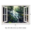 Window Frame Mural Lush Jungle falls - Huge size - Peel and Stick Fabric Illusion 3D Wall Decal Photo Sticker