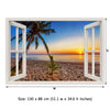 Window Frame Mural Tropical beach at sunset - Huge size - Peel and Stick Fabric Illusion 3D Wall Decal Photo Sticker