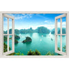 Window Frame Mural Halong Bay - Huge size - Peel and Stick Fabric Illusion 3D Wall Decal Photo Sticker