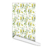 Green Olive branch Pattern Self adhesive Peel and Stick Repositionable Fabric Wallpaper