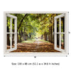 Window Frame Mural Park Footpath - Huge size - Peel and Stick Fabric Illusion 3D Wall Decal Photo Sticker
