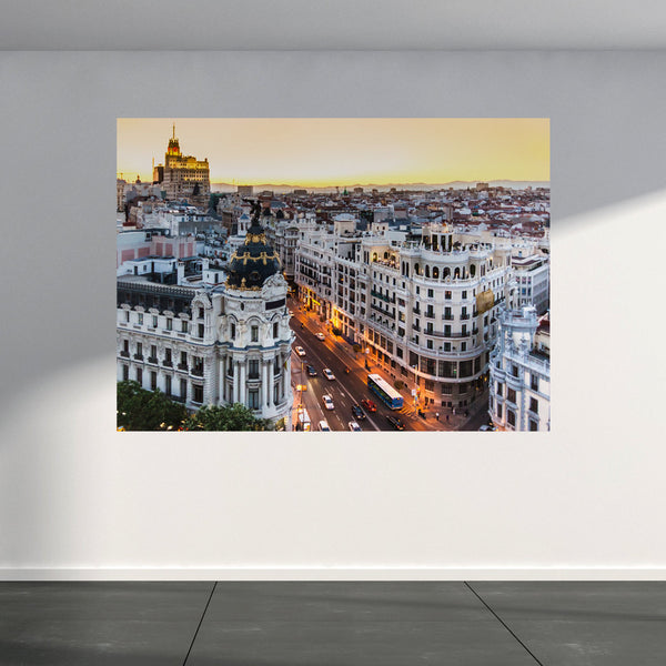 Wall Mural Gran Via in Madrid, Peel and Stick Repositionable Fabric Wallpaper for Interior Home Decor