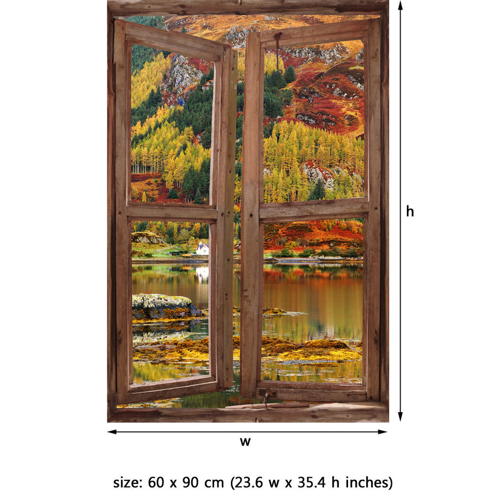 Window Wall Mural Highlands, Peel and Stick Fabric Illusion 3D Wall De ...
