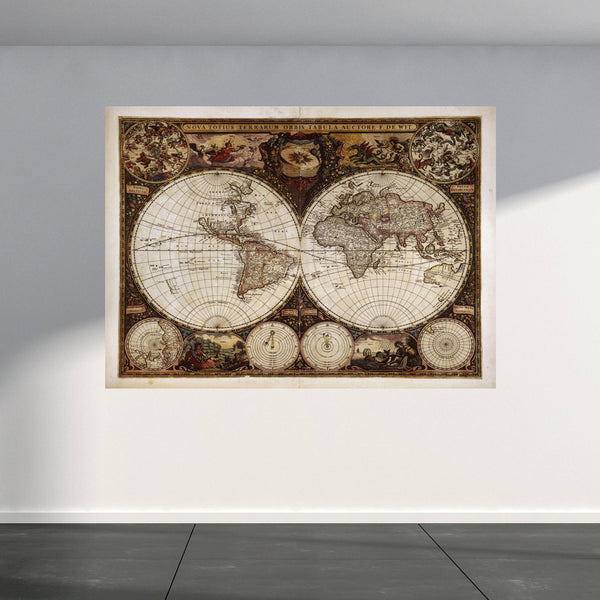 Wall Mural Ancient vintage world map, Peel and Stick Repositionable Fabric Wallpaper for Interior Home Decor