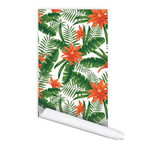 Tropical plant Pattern Chloe Self adhesive Peel and Stick Repositionable Fabric Wallpaper