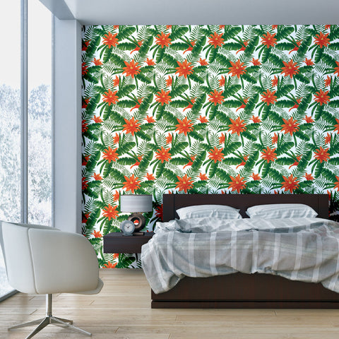Tropical plant Pattern Chloe Self adhesive Peel and Stick Repositionable Fabric Wallpaper
