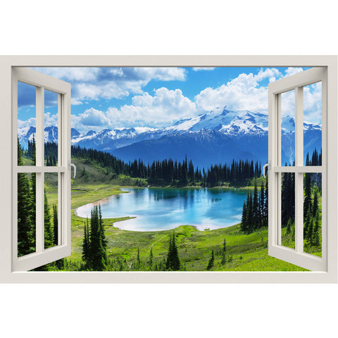 Window Frame Mural Cool water of the Lake - Huge size - Peel and Stick Fabric Illusion 3D Wall Decal Photo Sticker