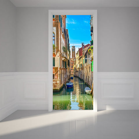 Door Wall Sticker Canal in Venice - Peel & Stick Repositionable Fabric Mural 31"w x 79"h (80 x 200cm)