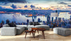 Wall Mural City and Harbor at dawn - Panoramic View - Peel and Stick Repositionable Fabric Wallpaper for Interior Home Decor