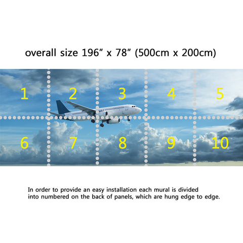 Wall Mural Airplane is flying - Panoramic View - Fabric Wallpaper