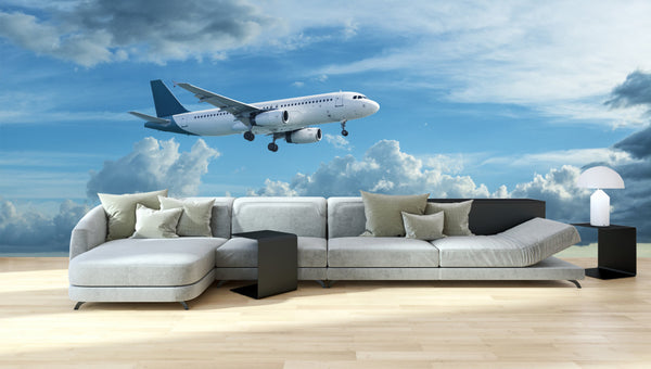 Wall Mural Airplane is flying - Panoramic View - Fabric Wallpaper