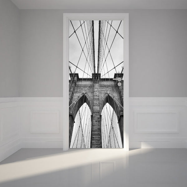 Door Wall Sticker Brooklyn Bridge in New York - Peel & Stick Repositionable Fabric Mural 31"w x 79"h (80 x 200cm)