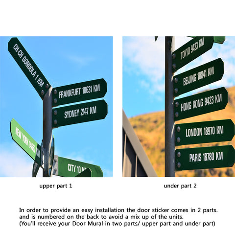 Door Wall Sticker Signpost Major City - Peel & Stick Repositionable Fabric Mural 31"w x 79"h (80 x 200cm)