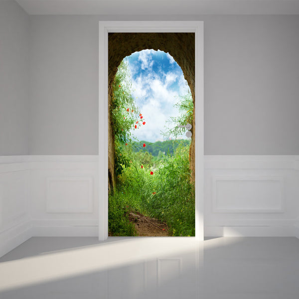 Door Wall Sticker The light end of the Cave - Peel & Stick Repositionable Fabric Mural 31"w x 79"h (80 x 200cm)