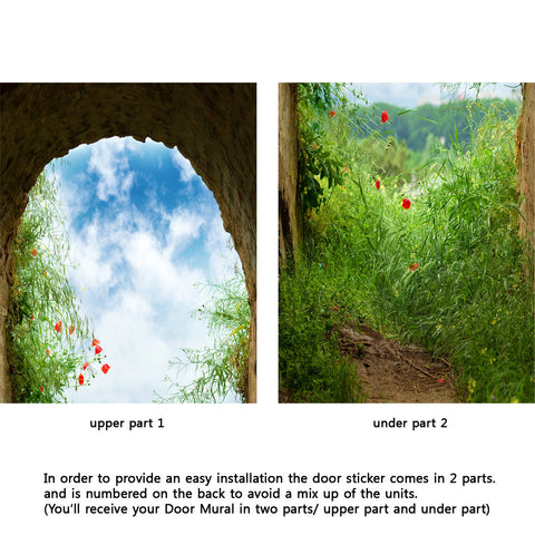 Door Wall Sticker The light end of the Cave - Peel & Stick Repositionable Fabric Mural 31"w x 79"h (80 x 200cm)