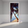 Door Wall Sticker Palm trees with stunning blue waters - Peel & Stick Repositionable Fabric Mural 31"w x 79"h (80 x 200cm)