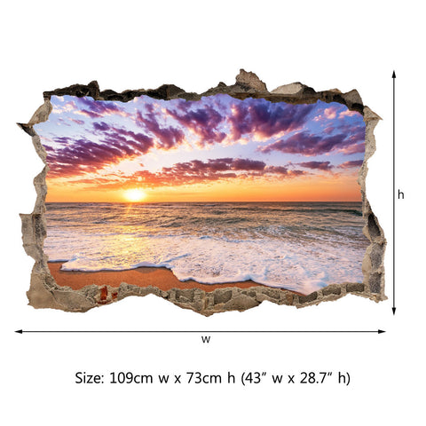3D Through Wall Fabric Sticker Wall Decal - Sunset on caribbean sea, Peel and Stick Fabric Stickers for Home Decoration