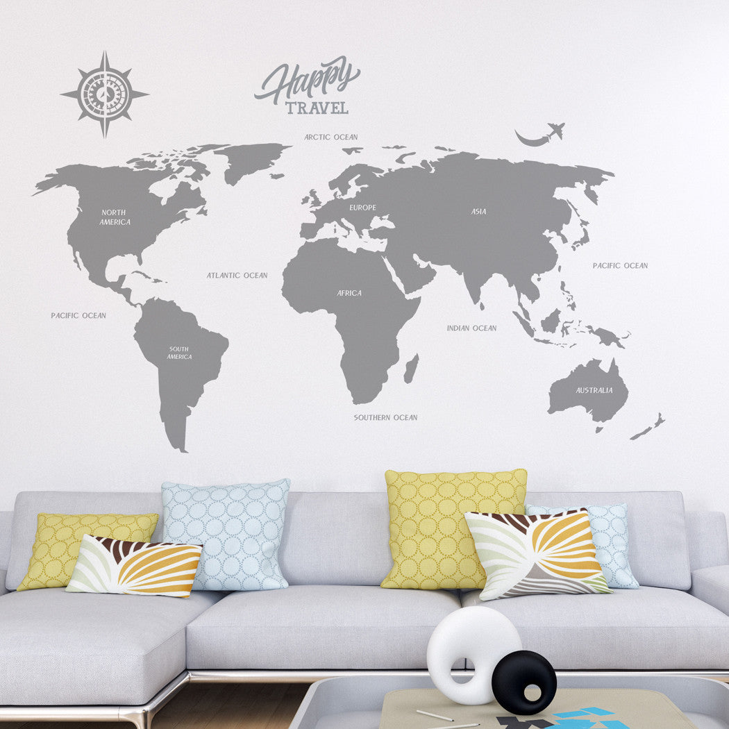 Large World Map Decal, Vinyl Wall Stickers – RoyalWallSkins