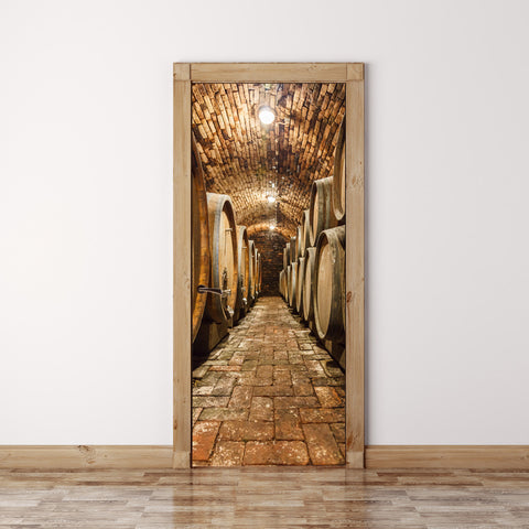Door Mural Oak barrels in wine cellar - Door Skin, Cover, Wrap