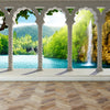 Wall Mural Waterfall in deep Forest Arch structure, Peel and Stick Fabric Wallpaper for Interior Home Decor