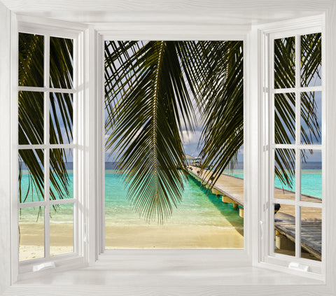 Window Decal Jetty over the ocean - Fabric ILLUSION 3D Art DIY Wall Mural Wallpaper