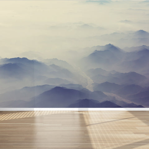 Wall Mural Foggy mountains silhouette, Fabric Wallpaper for Interior Home Decor