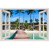 Window Frame Mural Boardwalk on the Tropical beach - Peel and Stick 3D Wall Decal