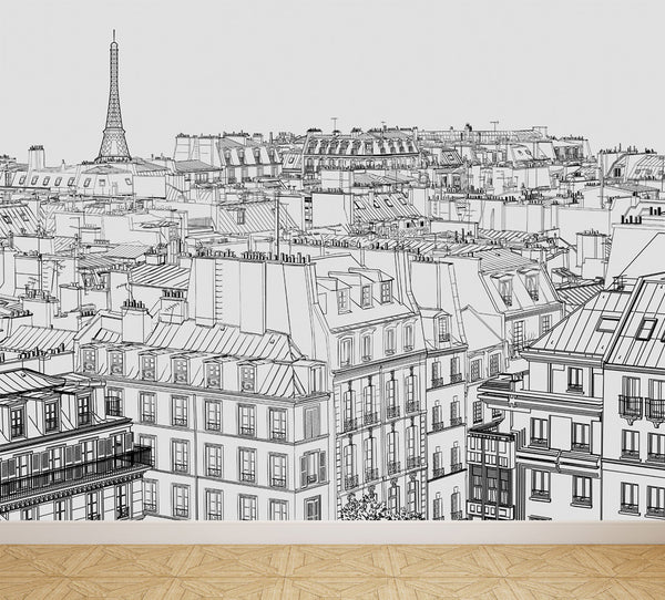 Wall Mural Paris Skyscape, Peel and Stick Fabric Wallpaper for Interior Home Decor