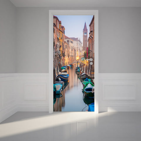 Door Wall Sticker Trip to Venice - Self Adhesive Fabric Door Wrap Wall Sticker