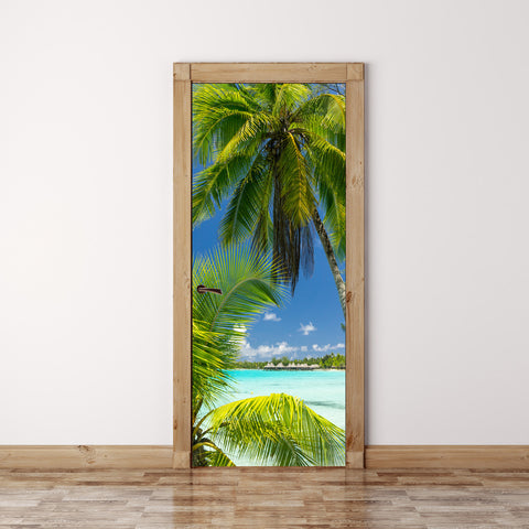 Door Mural Palm tree on Paradise - Fabric Door Wrap Wall Sticker