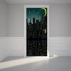 Door Wall Sticker City skyline night - Self Adhesive Fabric Door Wrap Wall Sticker