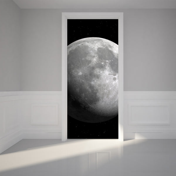 Door Wall Sticker Luna Full Moon - Self Adhesive Fabric Door Wrap Wall Sticker