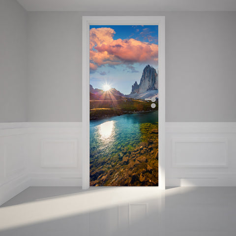 Door Wall Sticker Sunrise on the Lake - Self Adhesive Door Skin, Cover, Wrap