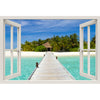 Window Frame Mural Beach on a Tropical Island - Peel and Stick 3D Wall Decal