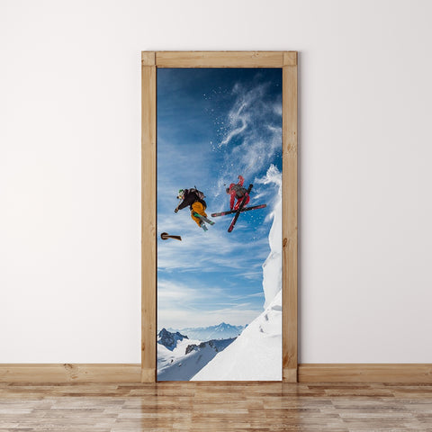 Door Mural Jumping Legends - Self Adhesive Fabric Door Wrap Wall Sticker