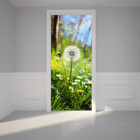 Door Wall Sticker Dandelions - Self Adhesive Fabric Door Wrap Wall Sticker