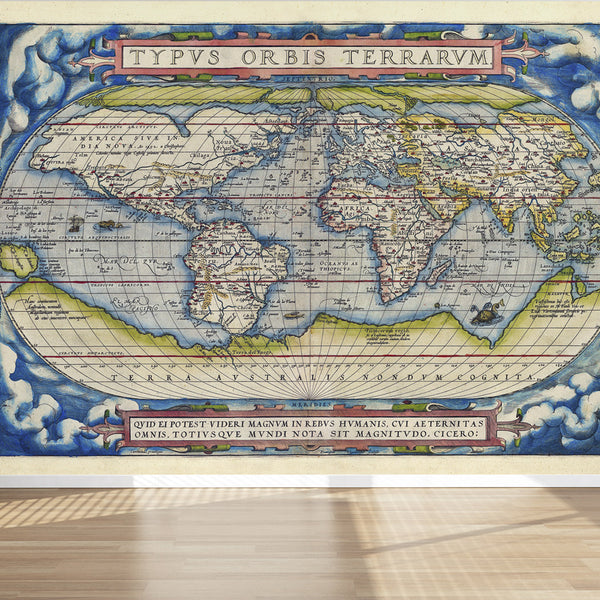 Wall Mural Old map of the world Ancient style, Peel and Stick Fabric Wallpaper