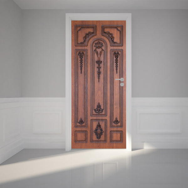 Door Wall Sticker Brown Wooden Door - Self Adhesive Fabric Door Wrap Wall Sticker