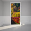 Door Wall Sticker Red Bridge and Autumn Leaves - Self Adhesive Fabric Door Wrap Wall Sticker