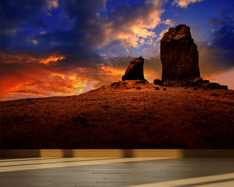 Wall Mural Roque Nublo Tejeda dramatic sunset sky, Peel and Stick Fabric Wallpaper for Interior Home Decor