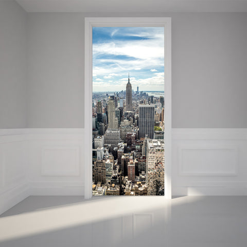 Door Wall Sticker New York City Manhattan view - Self Adhesive Fabric Door Wrap Wall Sticker