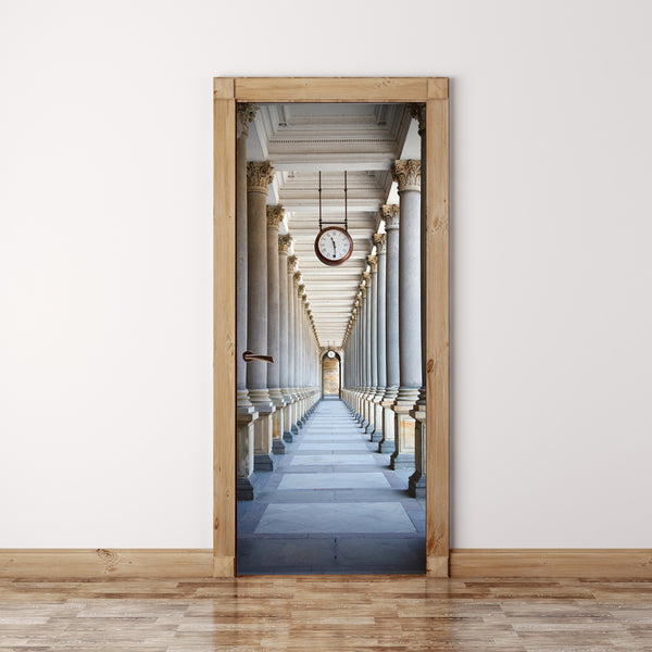Door Mural Passage surrounded by a colonnade - Self Adhesive Fabric Door Wrap Wall Sticker