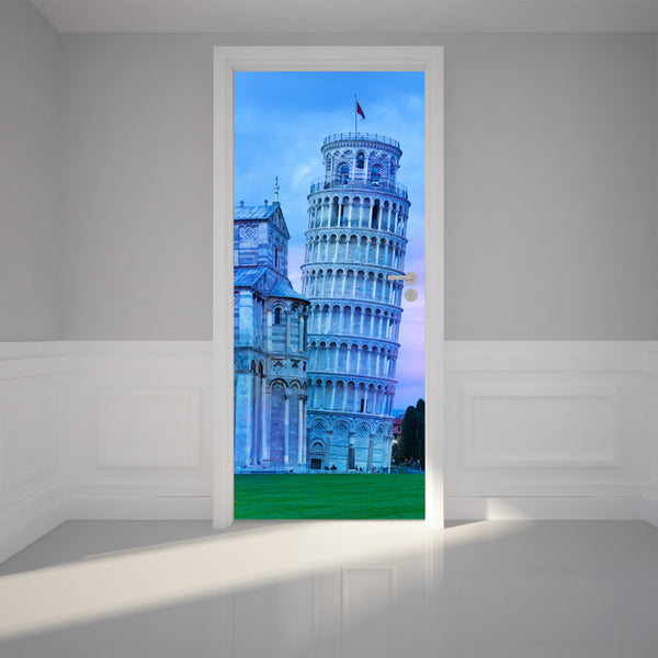 Door Wall Sticker Tower of Pisa - Self Adhesive Fabric Door Wrap Wall Sticker