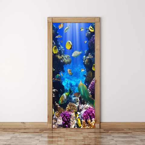 Door Mural Coral fish Underwater - Fabric Door Wrap Wall Sticker