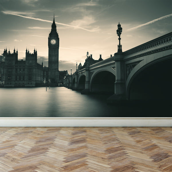 Wall Mural London in monochrome, Peel and Stick Fabric Wallpaper for Interior Home Decor